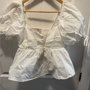 White Puff Sleeve Blouse Women’s Large NWT